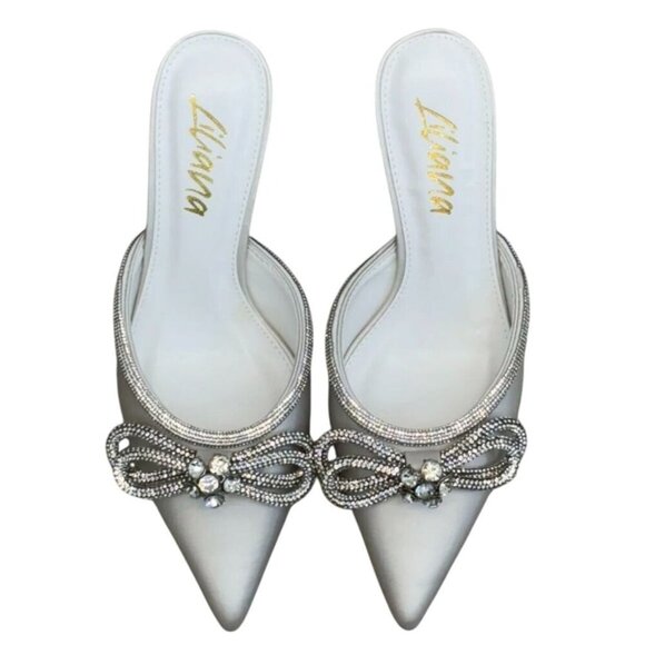 LILIANA / Romantiq 1 / Elegant / Satin /  Pointed-Toe Heels / With Rhinestone Bo - Picture 4 of 8